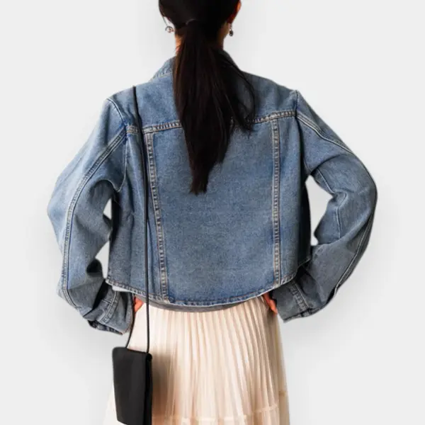 Indigo Denim Short Jacket with Tassel Details on Chest Pocket image 4