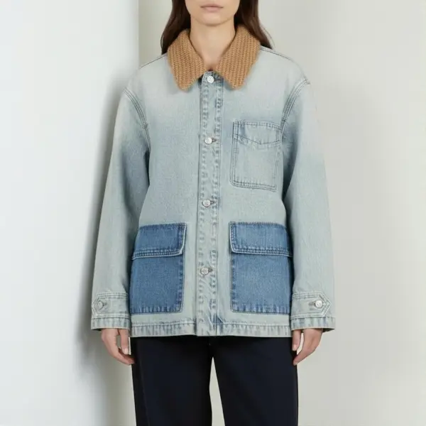 Denim Jacket with Textured Collar image 0
