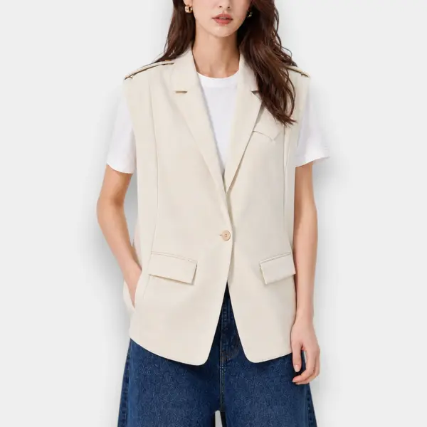 Beige Sleeveless Vest with Elastic Back Detail image 2