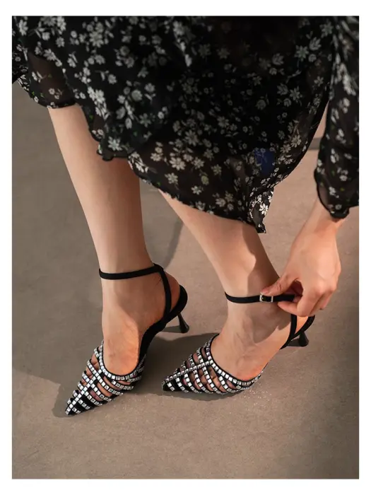 Rhinestone-Embellished Slingback Heels image 1