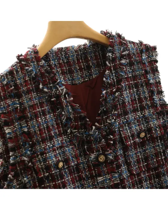Plaid Tweed Vest – Chanel-Inspired Texture with Frayed Finish image 7
