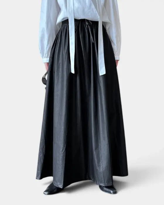 High-Waisted PU Leather Maxi Skirt with Belt Detail image 0