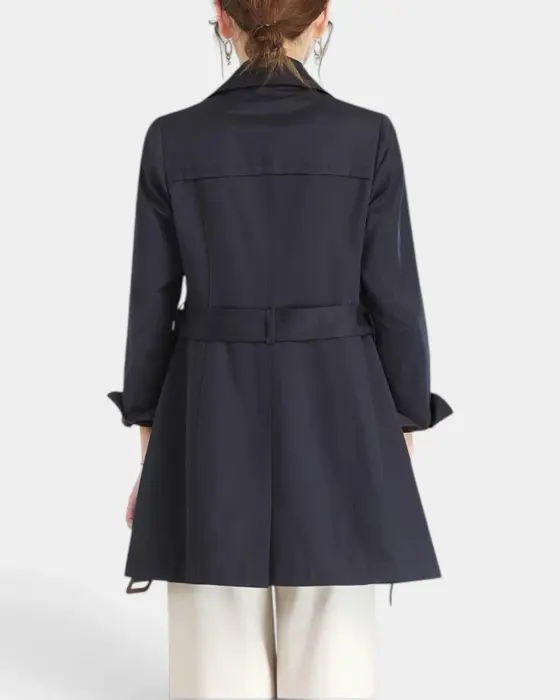 Navy Double‑Breasted Trench Coat with Brown Cuffs image 3