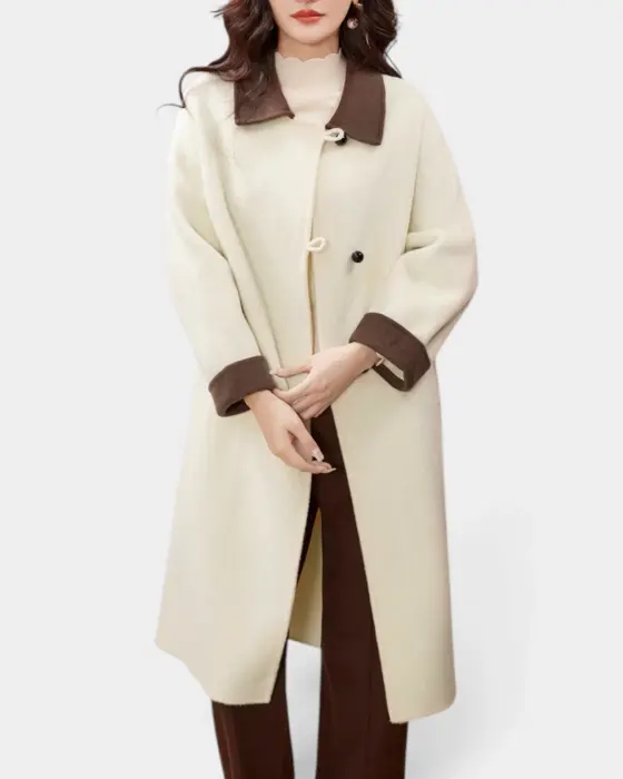 Contrast Pure Wool Coat with Loop Button Closure image 0