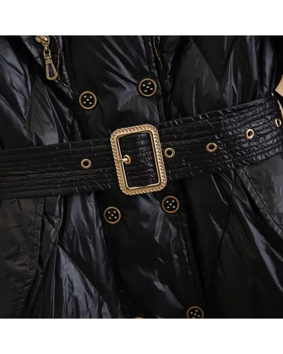 Quilted Puffer Coat with White Duck Down Filling and Gold Tone Details image 8