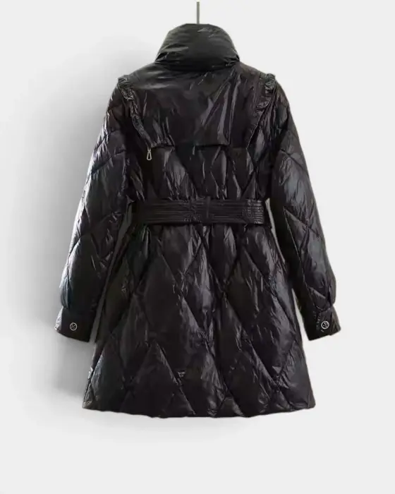 Quilted Puffer Coat with White Duck Down Filling and Gold Tone Details image 6