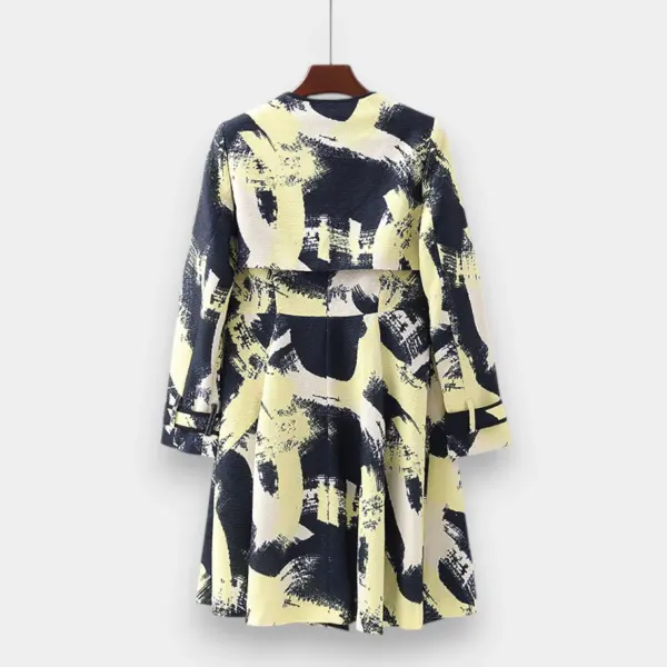 Crew Neck Hidden Button Gradient Printed Trench Coat Jacket image 6