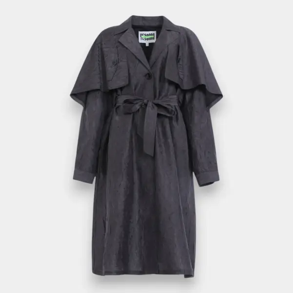 Jacquard Texture Trench Coat with Belt / Charcoal Jacquard / Free Size image 6