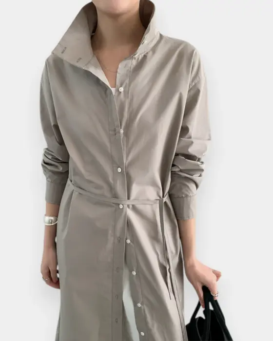 Long Shirt Dress with Belt – Relaxed Fit & Structured Design image 10