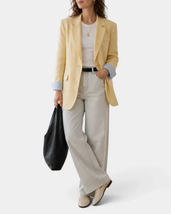 Relaxed Fine Linen Blazer – Breathable Texture & Contrast Cuff Detailing image 5