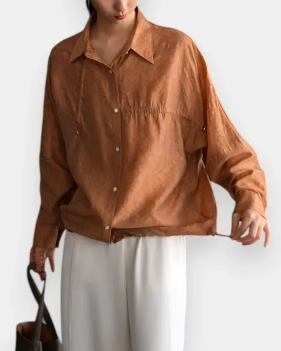 French Palace Print Shirt – Relaxed Fit with Adjustable Tie at Top and Bottom image 4