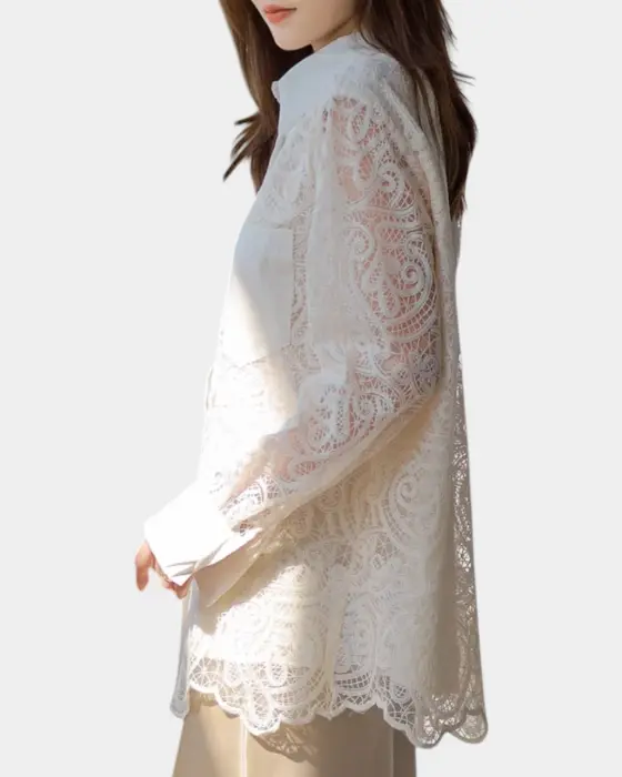 French Hollow Hook Flower Shirt – Romantic Lace & Loose Fit image 3