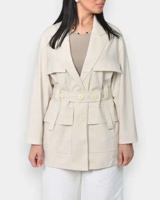 Elegant Beige Short Belted Trench Coat image 3