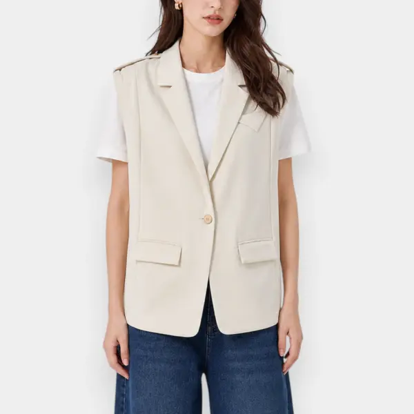 Beige Sleeveless Vest with Elastic Back Detail image 3