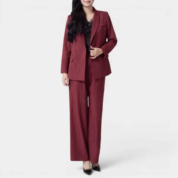 Premium Double-Breasted Textured Suit - Blazer and Pants image 2