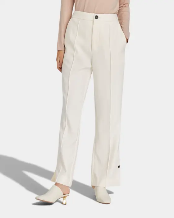 High-Waisted Cream Pants with Button Details and Side Slits image 0