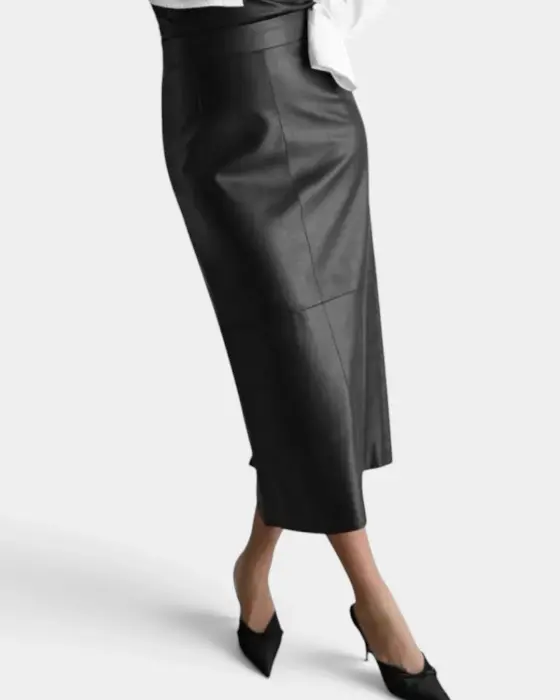 High Waist Stretch Pu Leather Back Slit Skirt image 4