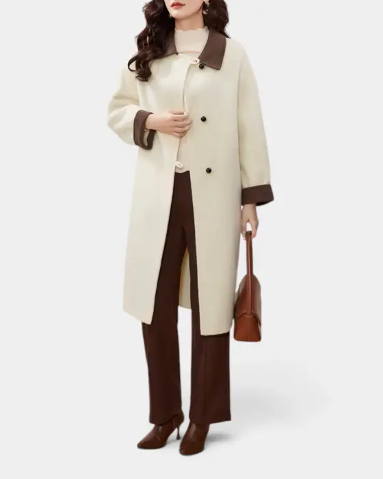 Contrast Pure Wool Coat with Loop Button Closure image 1