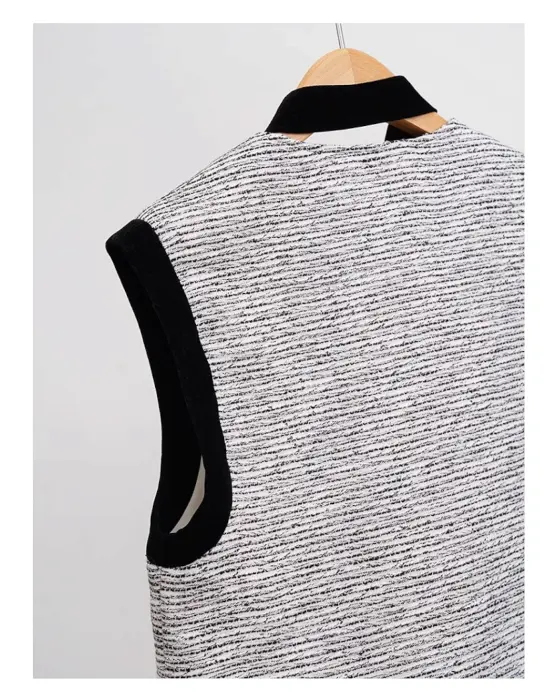 Tweed Vest with Velvet Trims and Scarf image 8