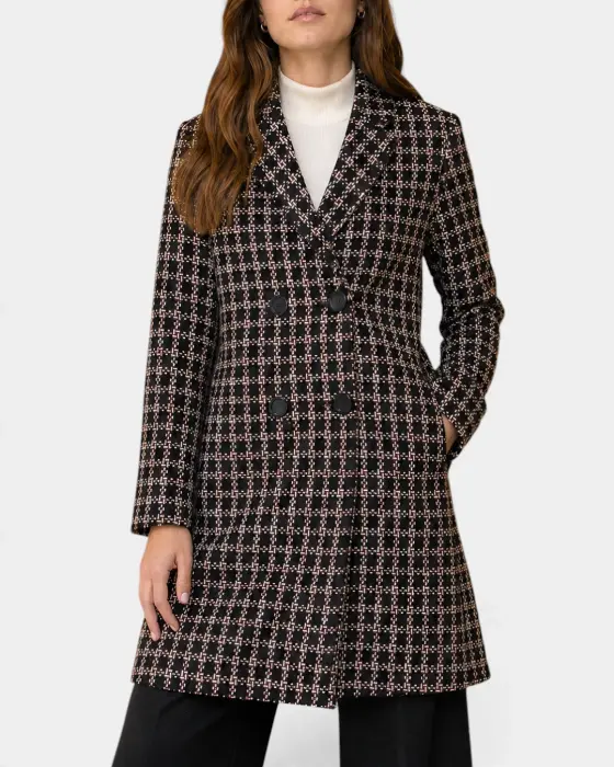 Textured Tweed Coat with Double Breasted Buttons image 2