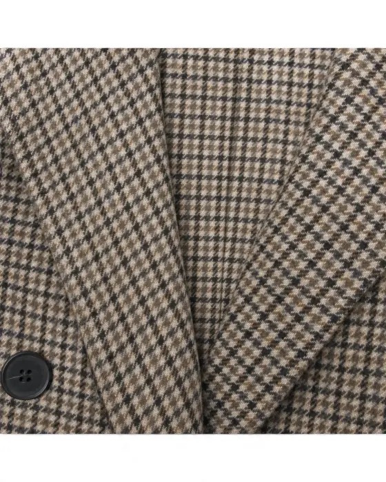 Plaid Wool Blend Coat with Houndstooth Pattern image 5