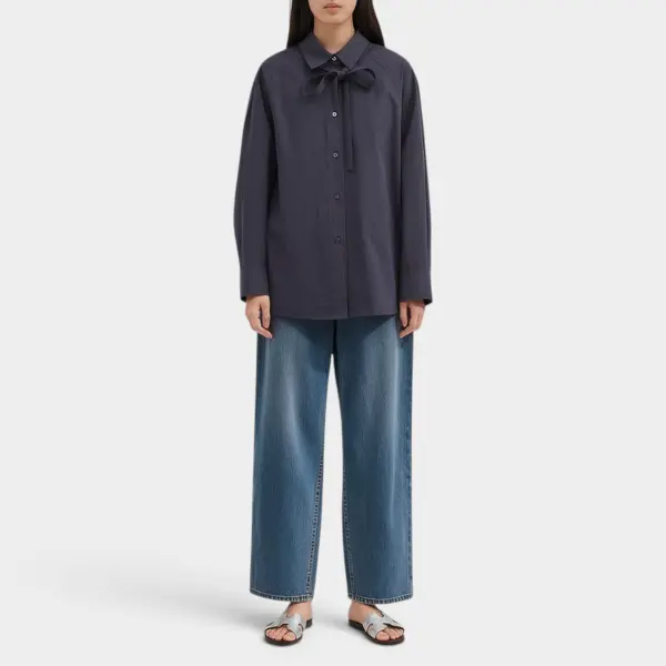 Structured Cotton Ribbon Shirt - Collar or Waist Tie image 4