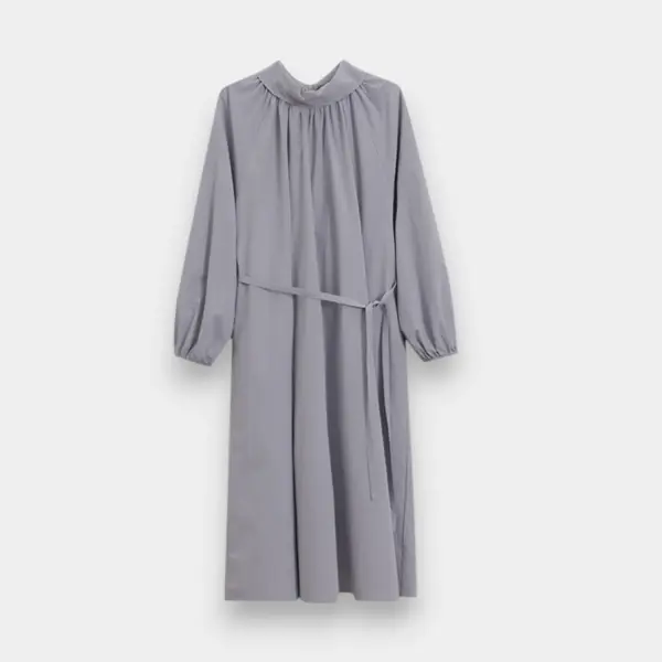 Korean Design Cotton‑Tencel Dress with Belt / Cloud Grey / Free Size image 8