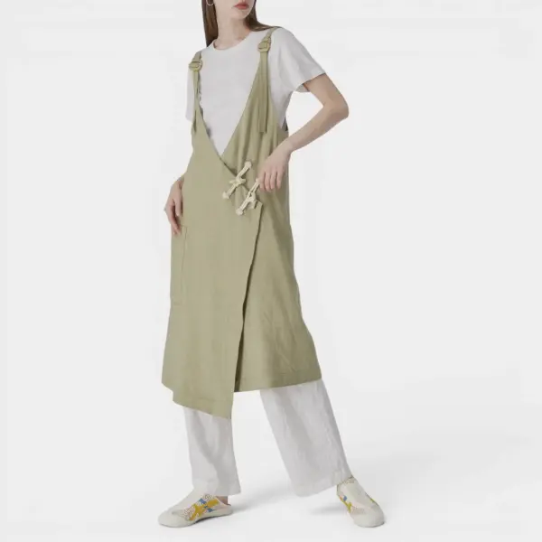 Diagonal Neck Horn Buckle Midi Bib Dress image 1