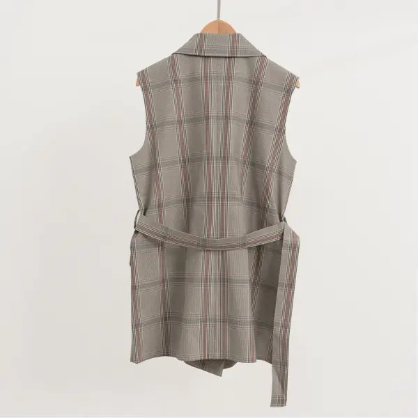 Double‑Breasted Midi Vest with Belt in Royal Check image 6