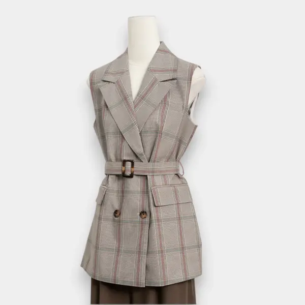 Double‑Breasted Midi Vest with Belt in Royal Check image 7