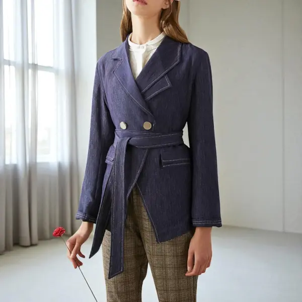 Regular Fit Belted Denim Blazer – Dusty Blue image 2