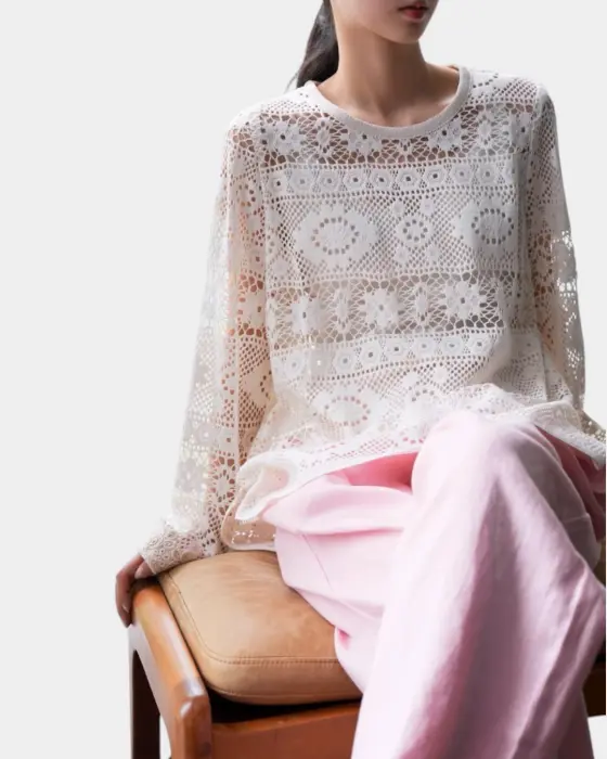 Lace-Textured Breathable Blouse – Lightweight & Feminine image 3
