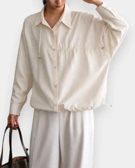 French Palace Print Shirt – Relaxed Fit with Adjustable Tie at Top and Bottom image 6
