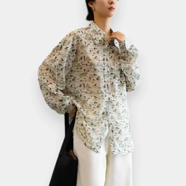 Cartoon Scenic Print Button-Up Shirt image 2