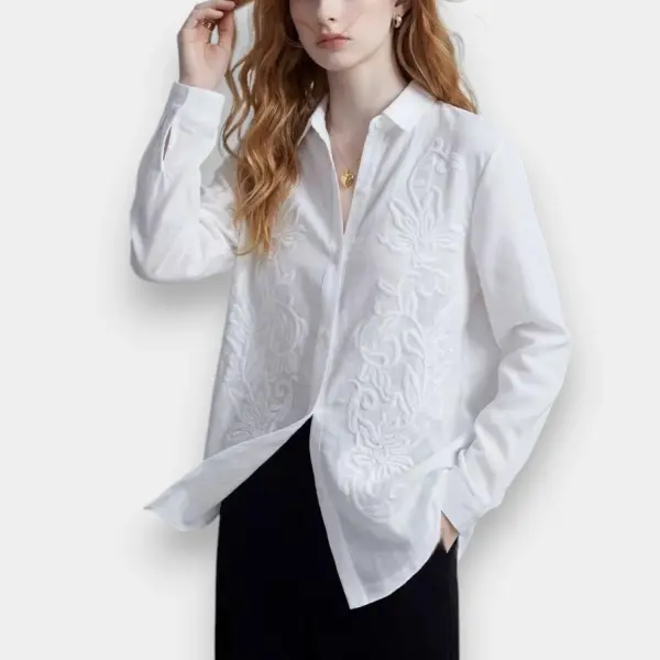White Tencel-Linen Shirt with 3D Embroidery image 0