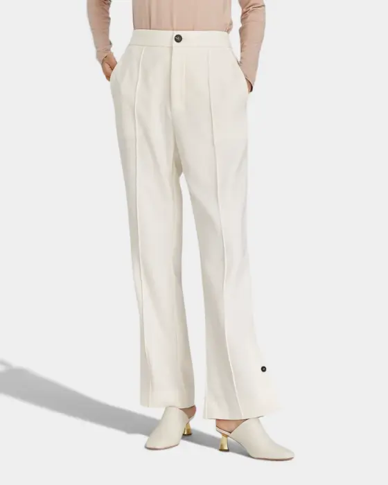 High-Waisted Cream Pants with Button Details and Side Slits image 2