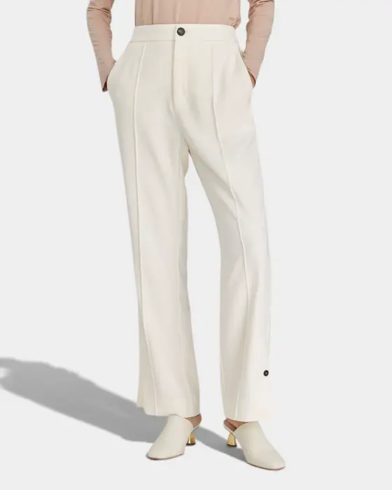 High-Waisted Cream Pants with Button Details and Side Slits image 7