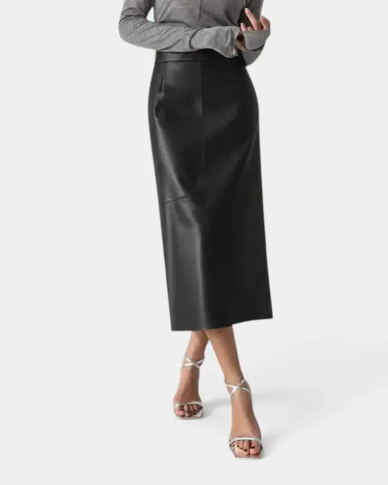 High Waist Stretch Pu Leather Back Slit Skirt image 0