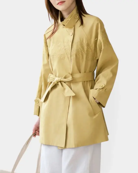 French Temperament Lash Lace Edge Trench Coat with Stand‑Up Collar  image 0
