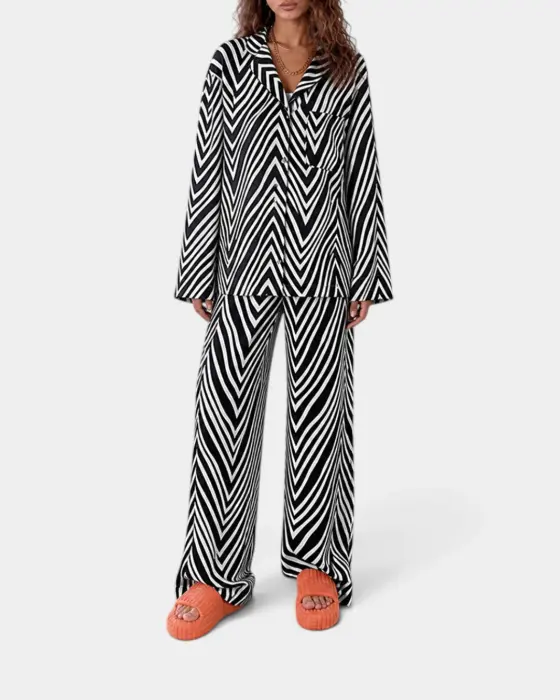 Geometric Striped Satin Pyjama Set image 1