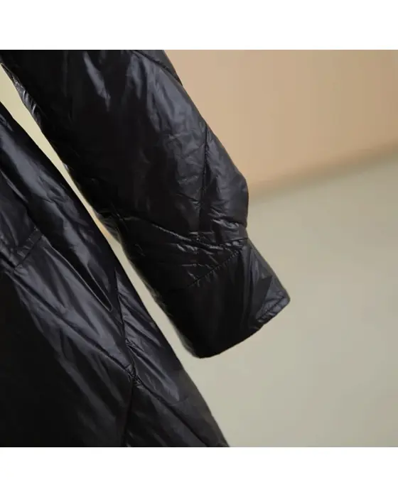 Quilted Puffer Coat with White Duck Down Filling and Gold Tone Details image 9