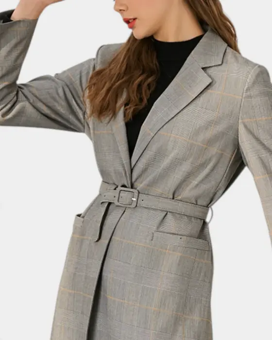 Plaid Coat with Belt image 5