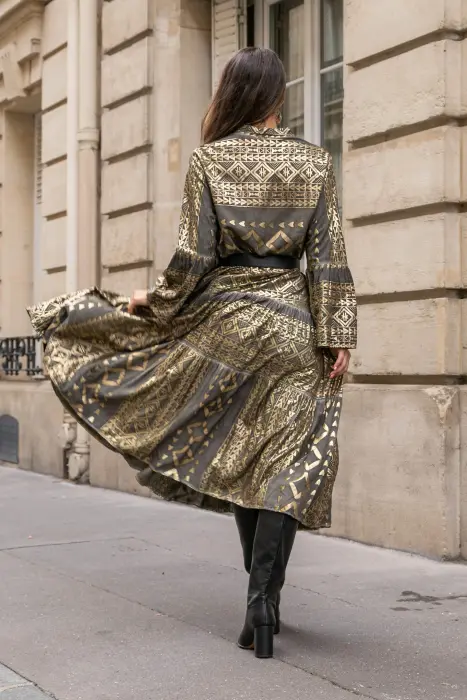 WOMEN FRENCH DRESS-GOLD-GREY-01 image 1