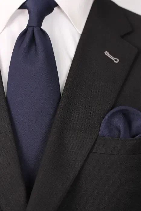 PLAIN Neckties NAVY 8.5 CM WOOL image 0