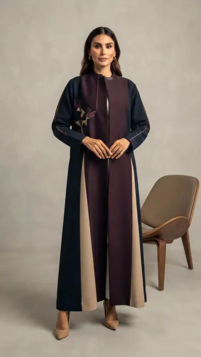 Stylish burgundy blue beige Abaya image 2