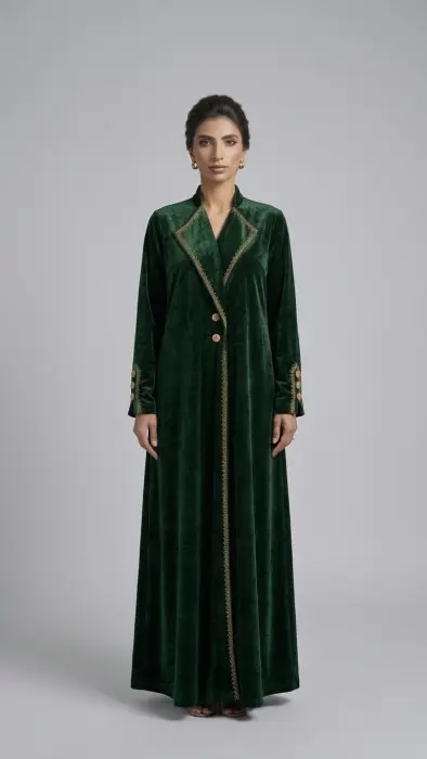 Winter green velvet blazer with golden button image 2