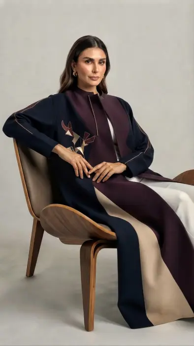 Stylish burgundy blue beige Abaya image 1
