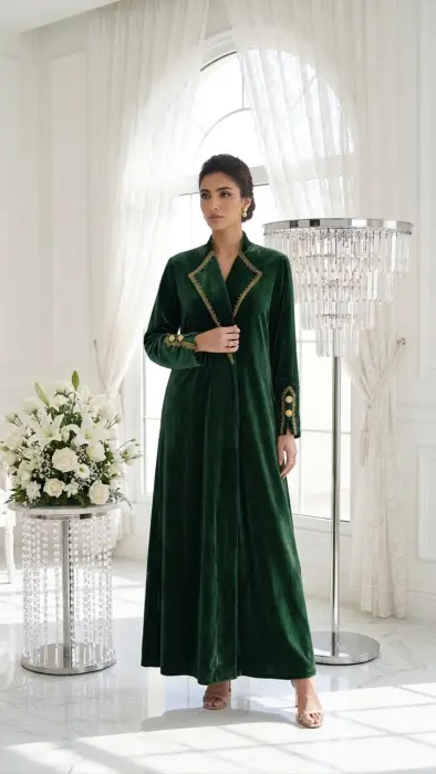 Winter green velvet blazer with golden button image 0