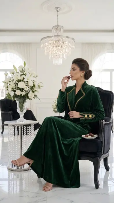 Winter green velvet blazer with golden button image 1