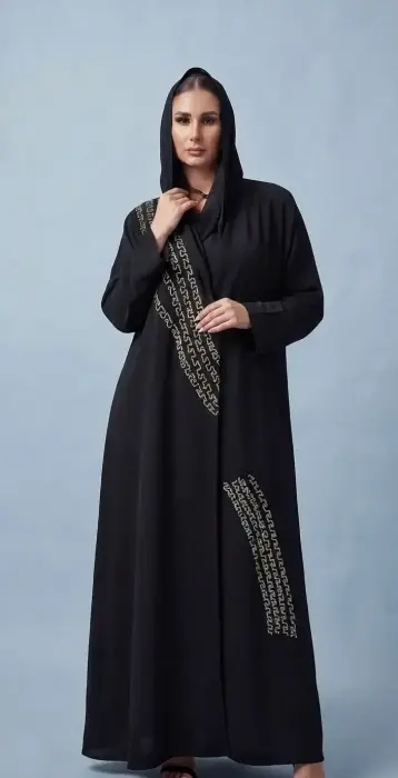 T. Simple black abaya with silver cros style with silver nice stones  image 0
